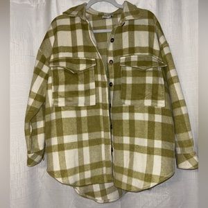 Green and White Plaid Fleece Shacket